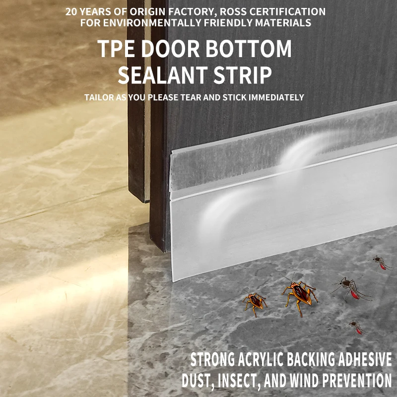 Self adhesive soundproof and windproof sealing strip at the bottom of the bedroom door