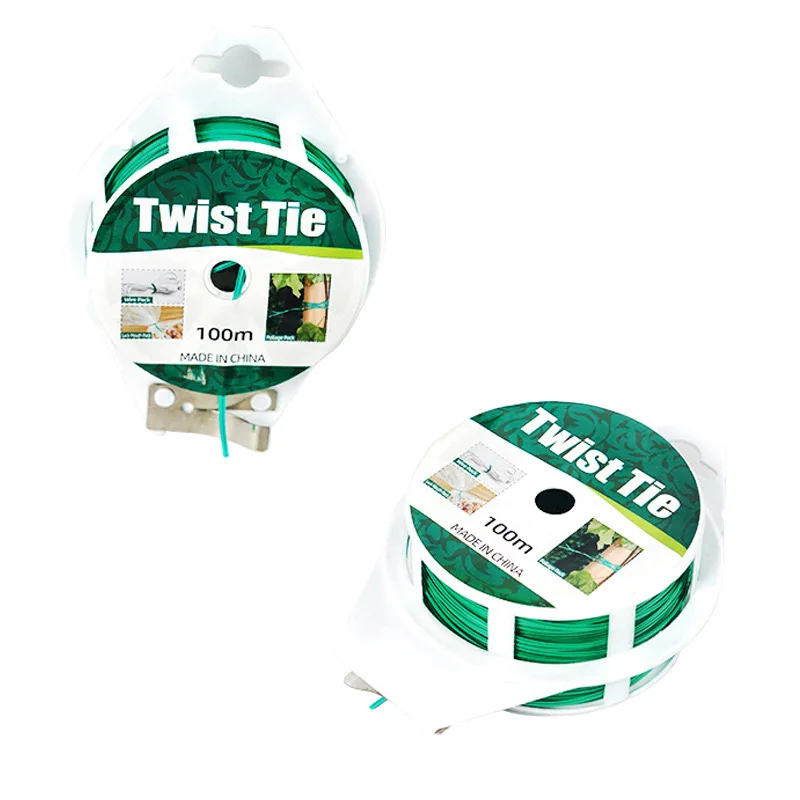 Garden Twist Tie Wire Cable Green Gardening Wire Twist Tie With Cutter 100M