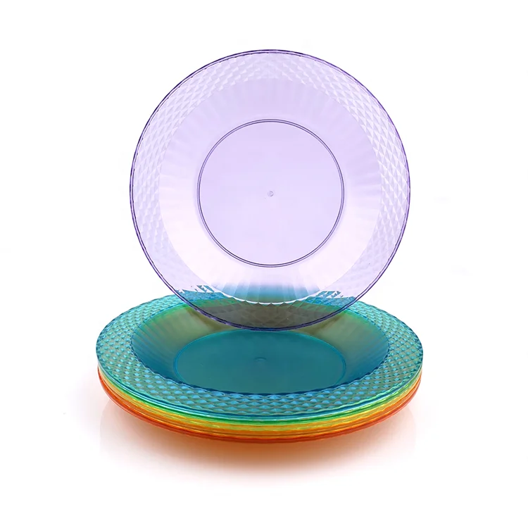 New fashion customized design rainbow color 8.8 in. plastic dinner plate indoor and