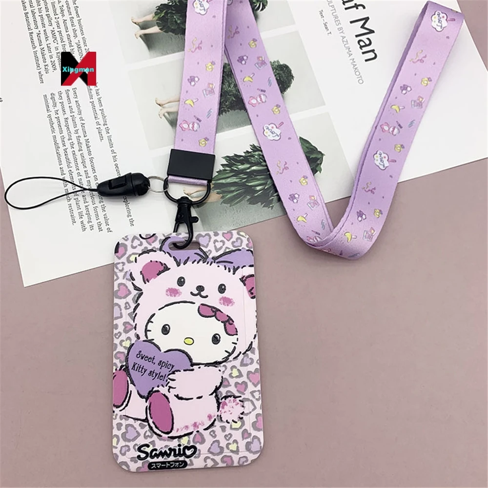 Cartoon student campus meal card cover boys and girls badges long lanyard work ID card bus subway protective sleeve