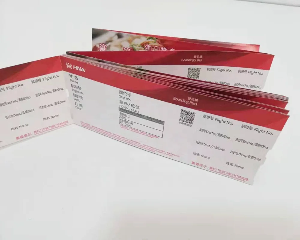 
Customized paper boarding passes for airline ticket 