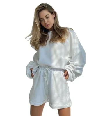 
2021 New Trending Vendors Hooded Women Customize Clothing Ladies Short Sweater Suit 2 Piece Set Women 