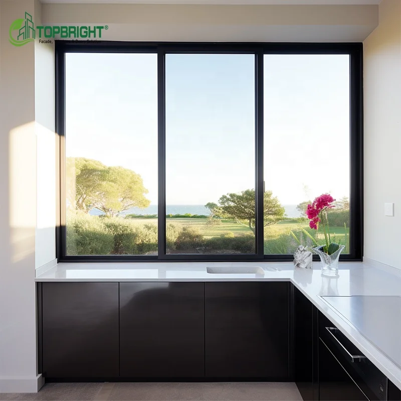 Topbright thermal insulation sliding window mosquito net triple tempered aluminium sliding glass window