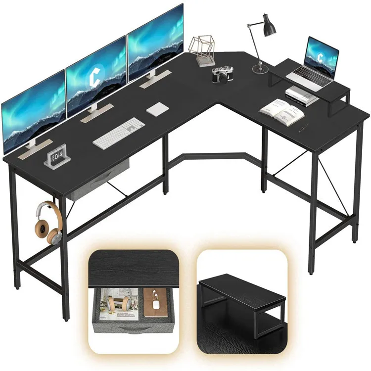 Wooden Simple Corner Computer Study Table PC Desk for Two Person