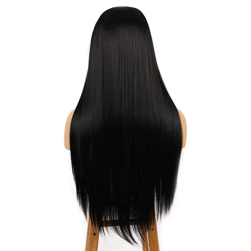 13x3 and 13x6 Black Synthetic Front Lace Wig 22inch Long Straight Pre Plucked with Natural Hairline and Baby Hair