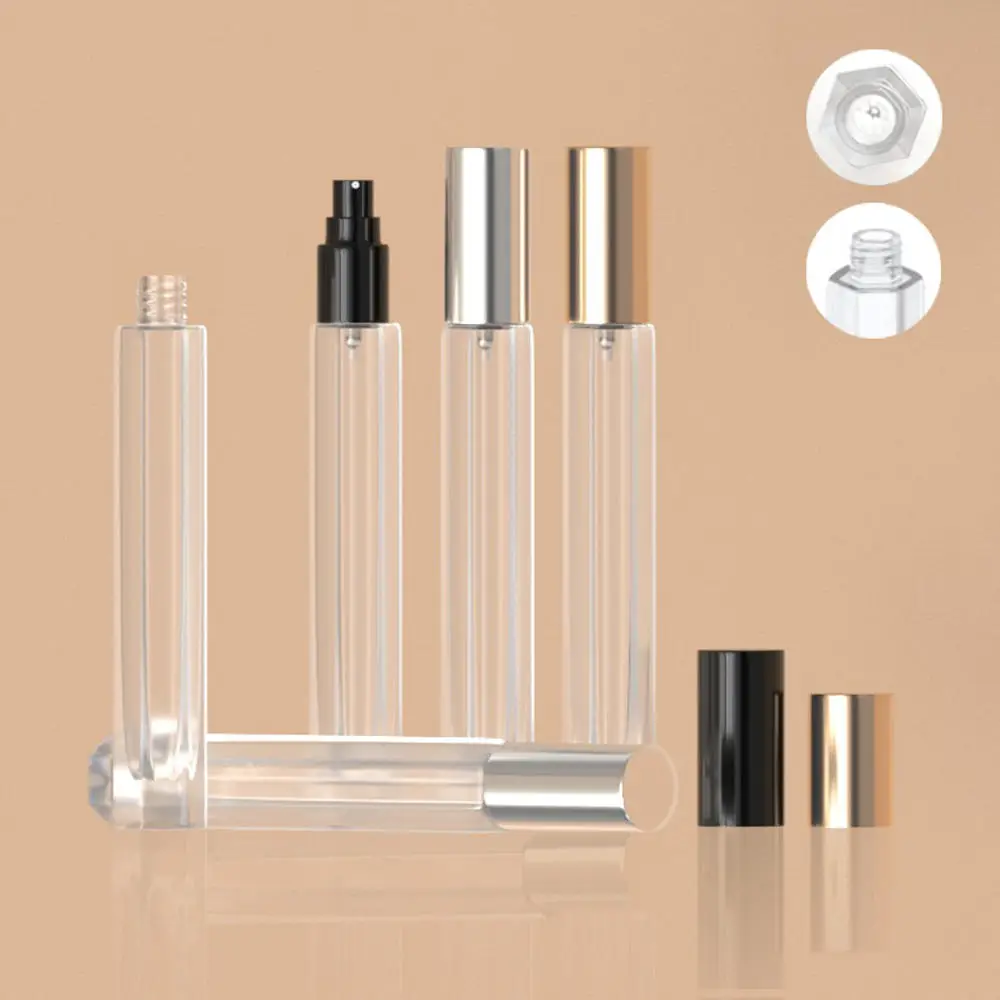 Perfume 10ml 15ml Thick Bottom Round Glass Perfume Atomizer Bottle Empty Crimp Neck Luxury Glass Spray Bottle With Lid