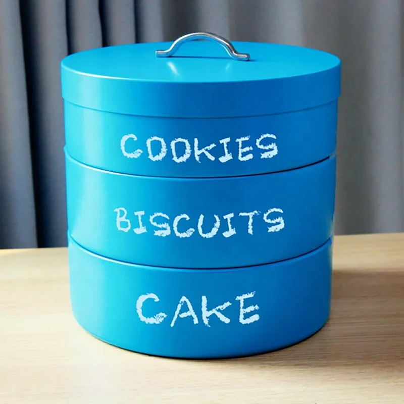 OEM Custom Stylish Tin Box 3PCS Cake Biscuits Tins With Lids Metal Round Cookies Canister Set