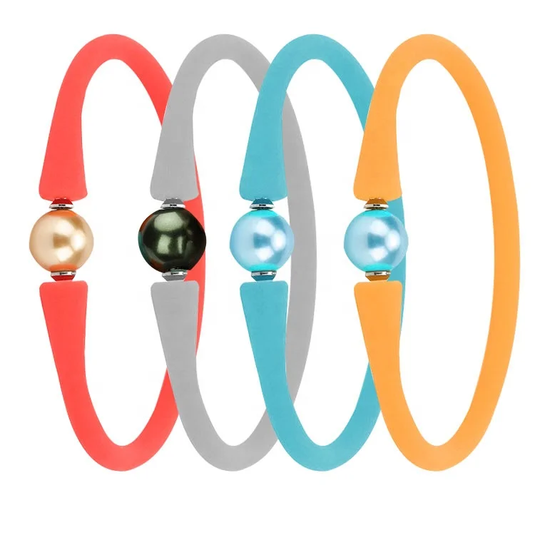 OEM ODM пользовательские красочные 18 5 см ручной работы pulseras de silicona Bead Сменные женские силиконовые резиновые жемчужные браслеты пресной воды