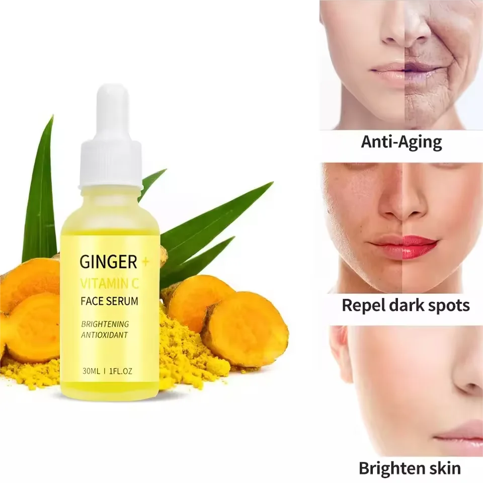 OEM Private Label Ginger Dark Spots Vegan Herbal Extract Vitamin C acne treatment Turmeric Serum