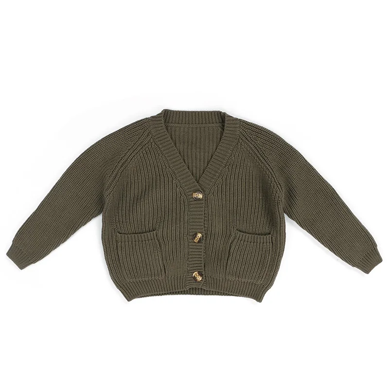 Muti solid color spring autumn hot sales girls sweater with buttons and pocket kids Chunky Knit Cardigan girls sweater