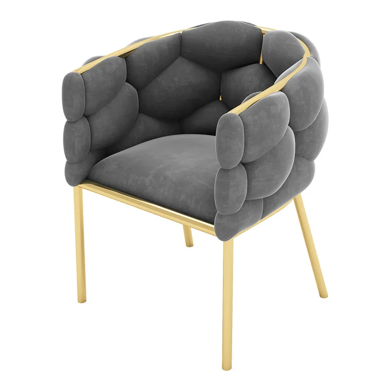 Classic unique design armrest living room luxury leisure pink velvet cafe dining chair with golden metal leg