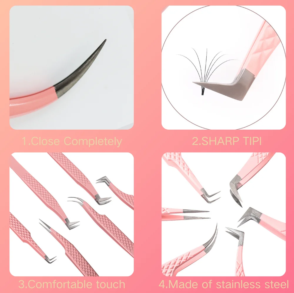 Private Label Professional Stainless Steel Lashes Tweezers Volume Tweezers Light Weight Eyelash Extension Tweezers