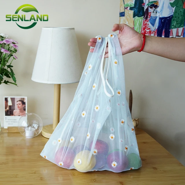 2020 Fashion daisy embroidery bag female small cute portable Fairy shopping bag mesh tote bag