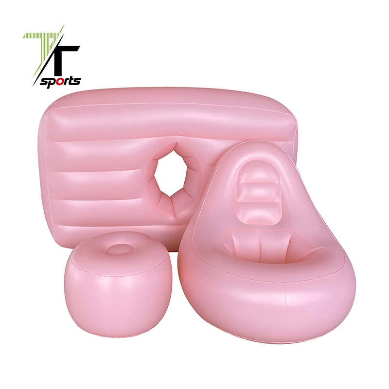 TTSPORTS Folding Lounger Sofa Flocking Lazy Couch Inflatable BBL Lounge Chair with Ottoman for Surgery