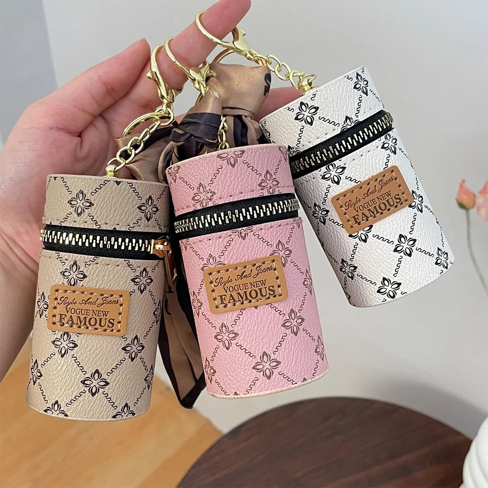 Fashion Bucket Wallet key ring Retro Printed Mini Lipstick Key Storage Bag Car Keychain popular jewelry wholesale