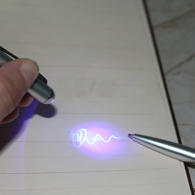 2 in 1 multifunction invisible ink Pen UV light secret message fake currency detection pen Magic disappearing ink pen
