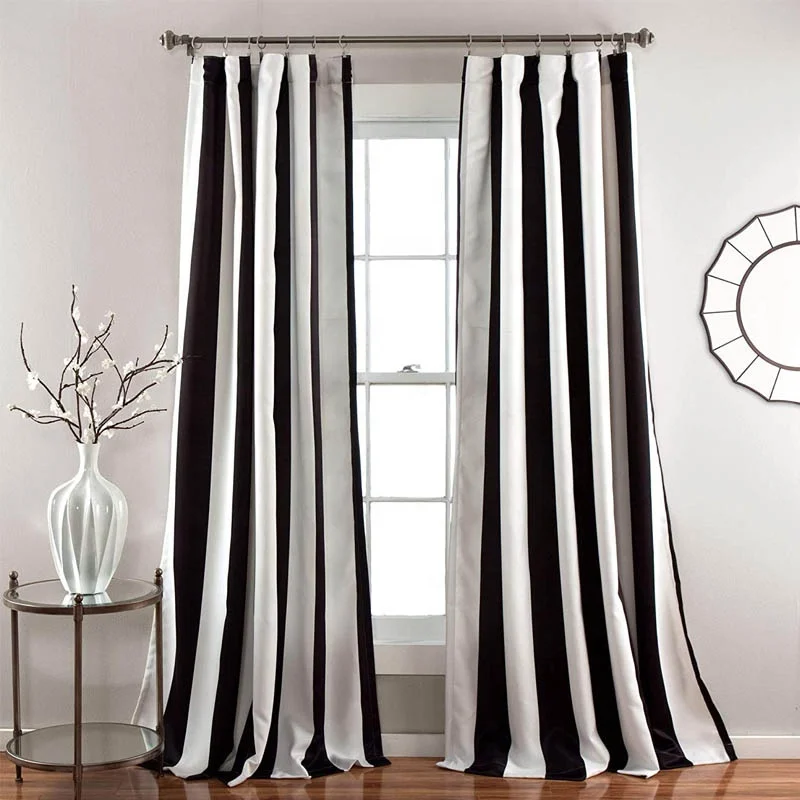 Keep Warm Wilbur Vertical Stripe Room Darkening Window Black and White Curtains