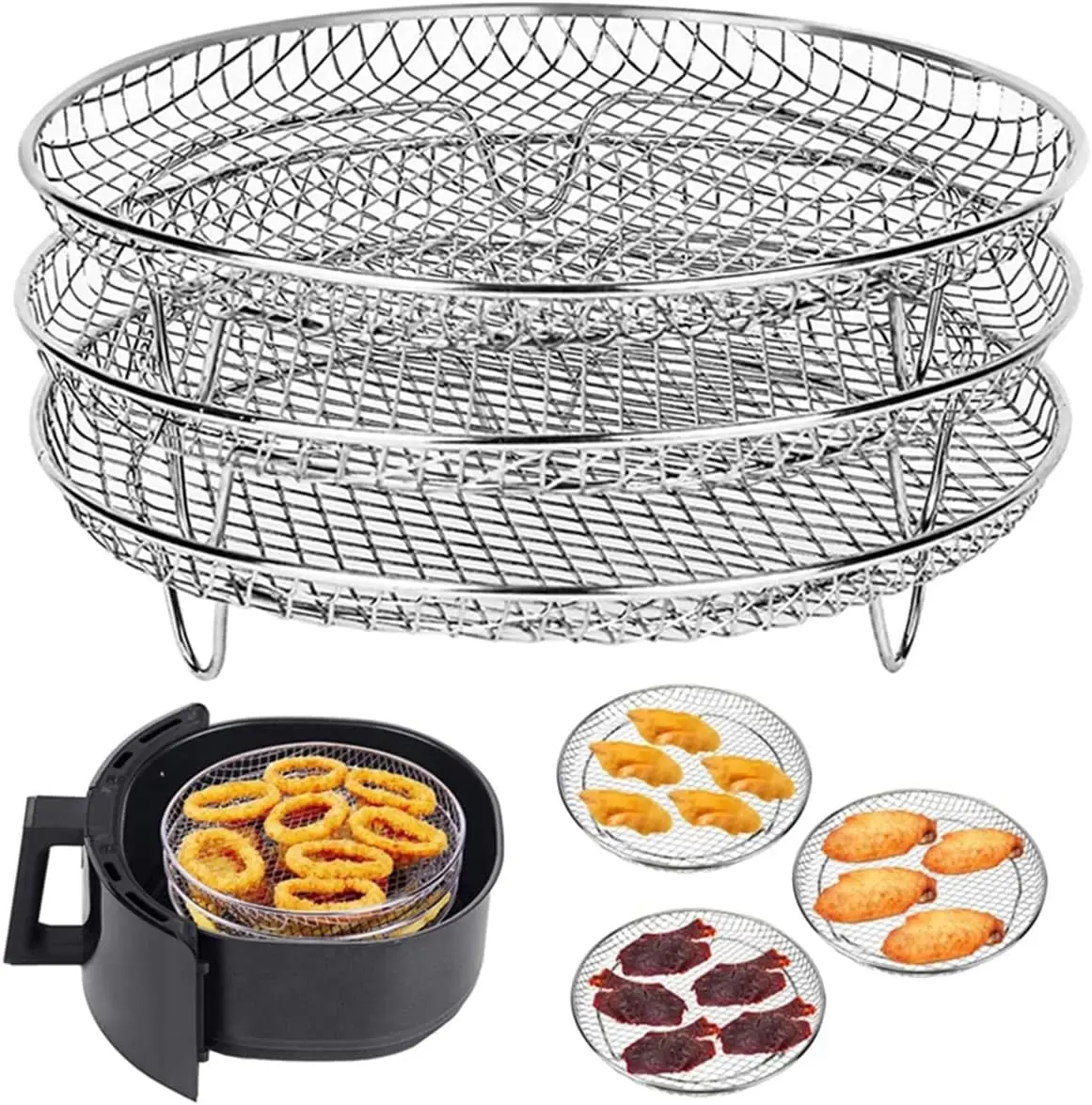 Stackable Air Fryer Accessories Air Fryer Basket Tray Multi-layer Dehydrator Rack Stainless Steel 7.8inch Custom Horno LH PTFE
