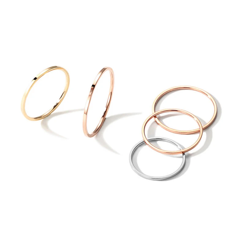 Wholesale Fashion Thin Plain Ring 1MM 18K Gold Plated Simple Design Stainless Steel Rings Set For Women