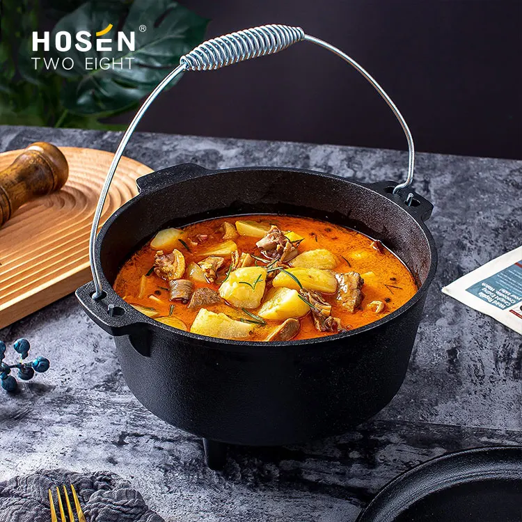 Durable Pre-seasoned Multi 2 In 1 Cooker Pot And Pan Outdoor Camping Dutch Oven Cast Iron Fry Pan Non Stick Cookware