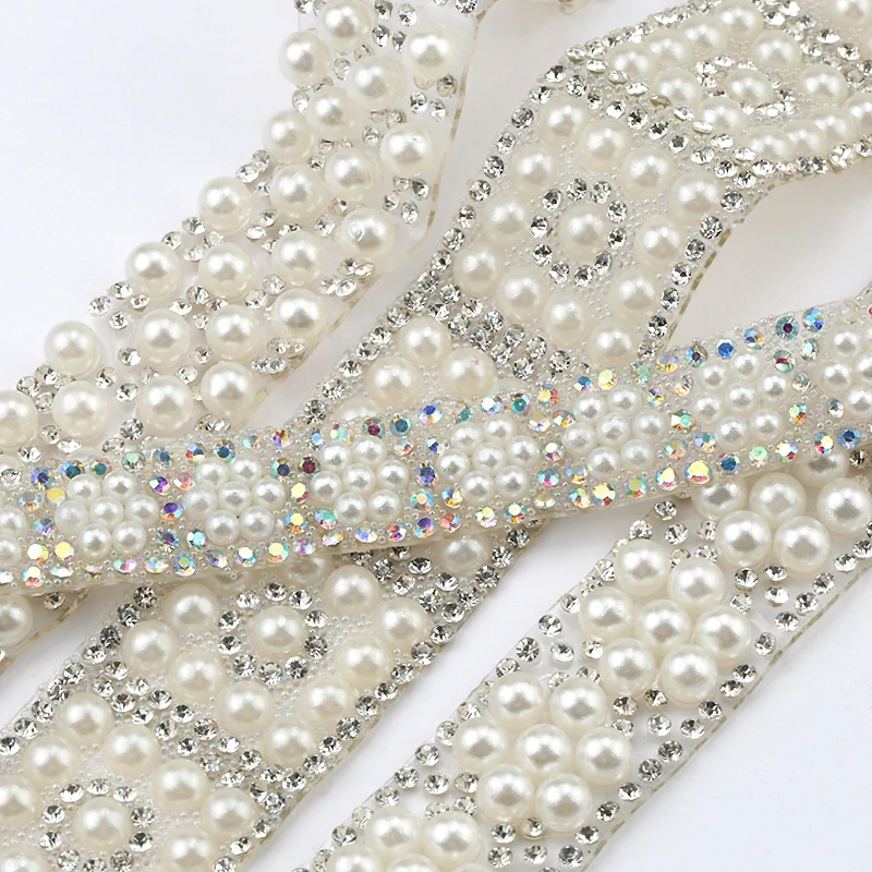 Wholesale Abs Round Pearl Beads Trim Rhinestone Decoration Sewing Crystal Hot Fix Rhinestone With Iron On Appliques For Dress