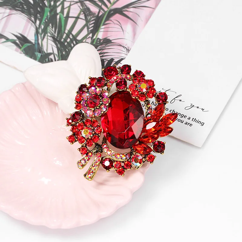 Weiman Jewelry Factory Plenty Stocks Outlet Vintage Gold Plated Red Crystal Plant Brooches