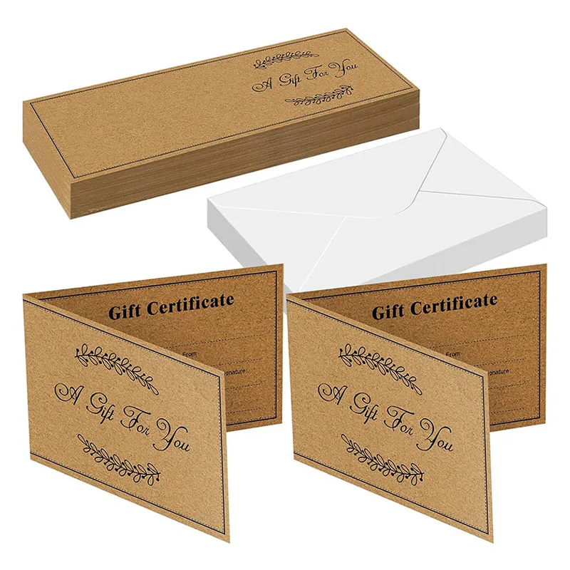 White Beauty Spa Salon Gift Certificates Restaurants Voucher Kraft Blank Gift Certificate Cards with Envelopes