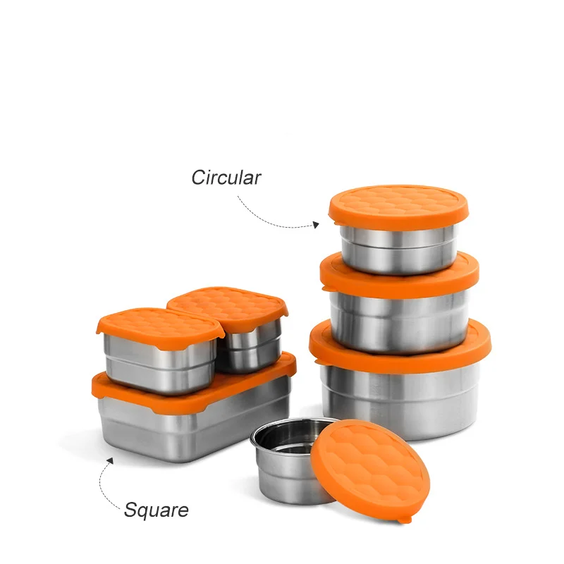 High quality round stainless steel crisper box with silicone lid lunch box square refrigerator sealed storage box set