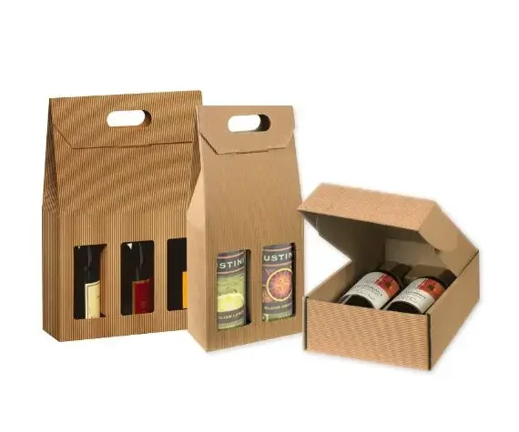 Custom Eco-Friendly 3 4 6 8 Bottle Pack Wine Boxes Packing Corrugated Wine Box Carrier 6 Pack Beer Can Shipping Box Handle