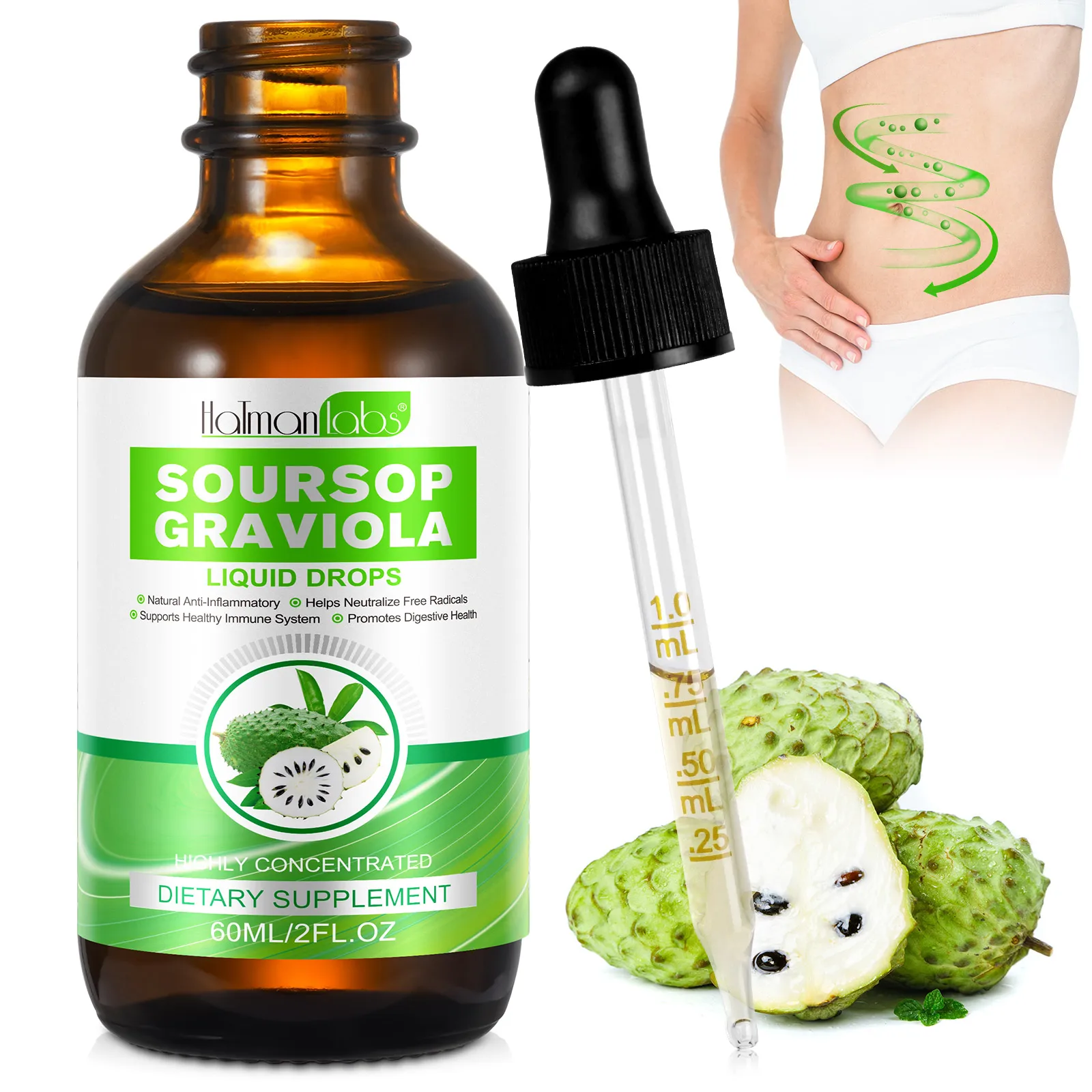 Hatmanlabs graviola leaf extract drops graviola fruit 60ml soursop graviola liquid drop soursop drops
