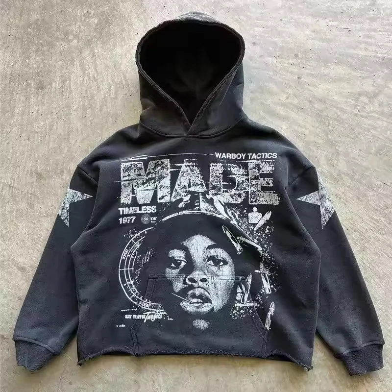 Custom 400 GSM French Terry Street Hoodie Plus Size Raw Hem Oversized Acid Wash Cropped Boxy Distressed Hoodie For Men