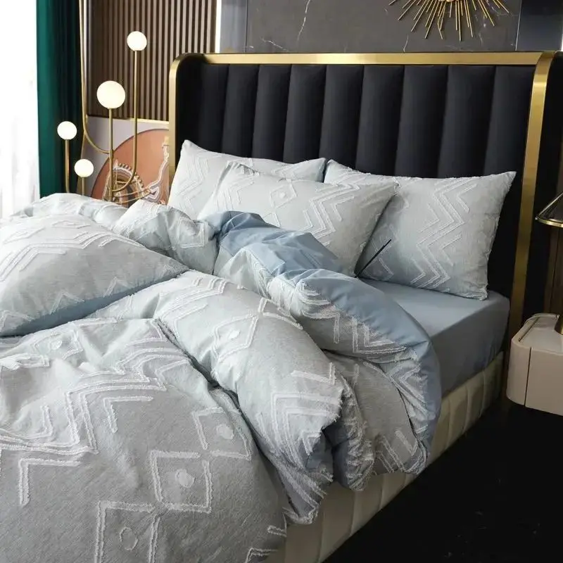 Wholesale Luxury Pure Linen Quality Flax Home Linen Bed Sheet Beautiful Carved Satin Polyester Hotel Bedding Set