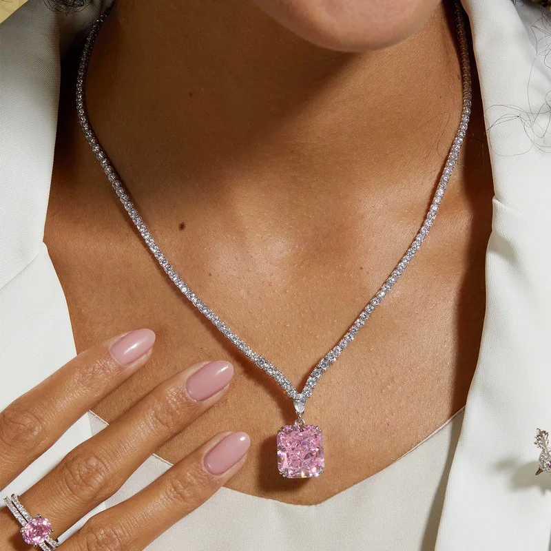 Sunnice accept oem odm s925 real sterling silver jewelry sets high quality 925 fine necklaces with emerald diamonds chains