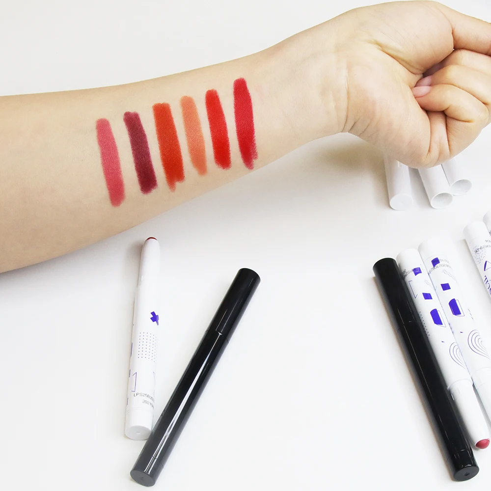 New design free shipping make up colored cosmetic double end matte fashion velvet lipstick lip liner pencil