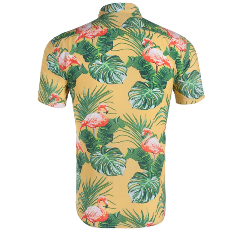 
Custom Printed Causal Designed 100%Viscose Green Leaves Hawaiin Camisas hombre 