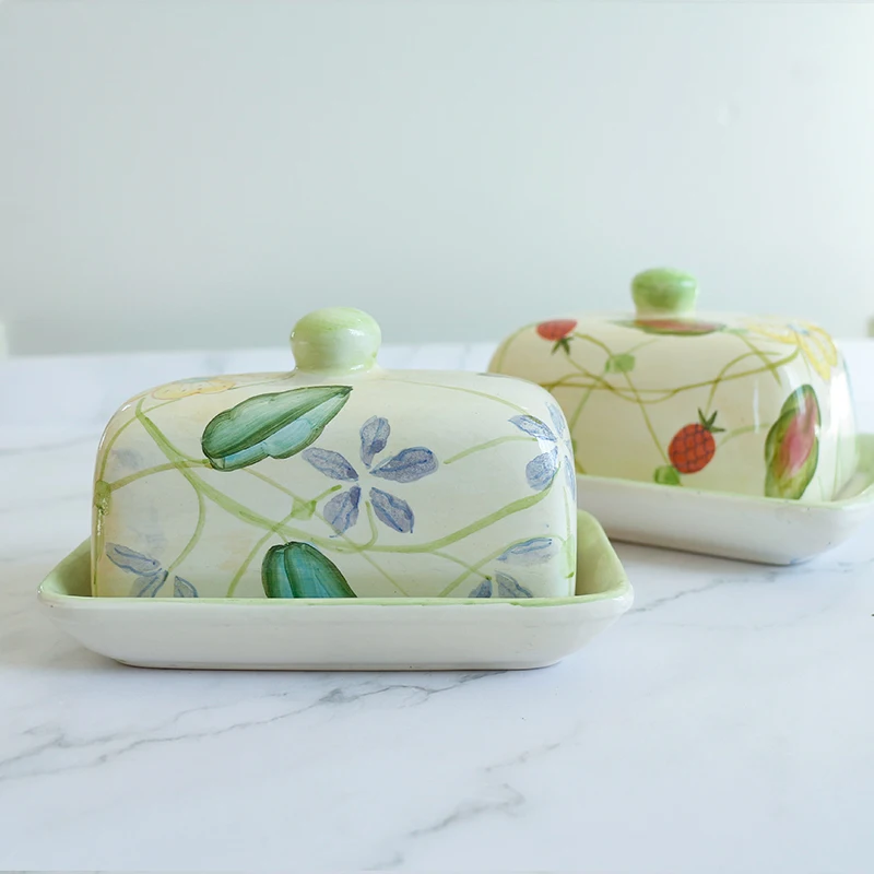 Hot Selling Rectangle French Ceramic Butter Dish Cheese Storage Ceramic Holders Dishes With  Lid