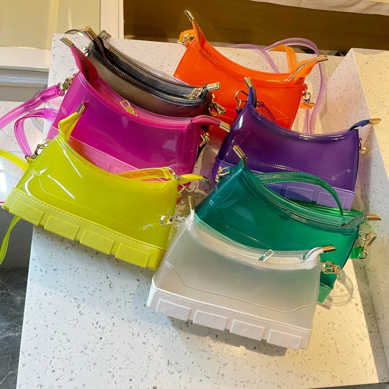 
Personality Colorful Unique Boots Clear Transparent Purse 2021 Summer New Neon Clear Jelly Purse Handbag 