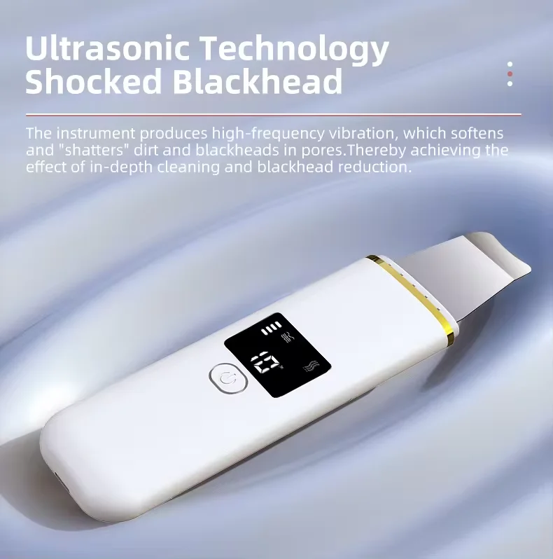 Customized Logo Ultrasonic Skin Scrubber Facial Scrubber Blackhead Remover Pore Cleaner Skin Spatula Skin Scraper with 4 Modes
