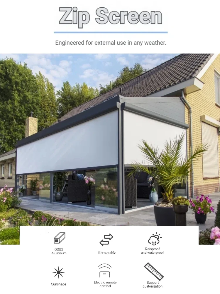 Garden Screen Zip Track Screen Retractable Patio Screens Motorized outdoor blinds Skylight Awning Remote Control Roller Blinds