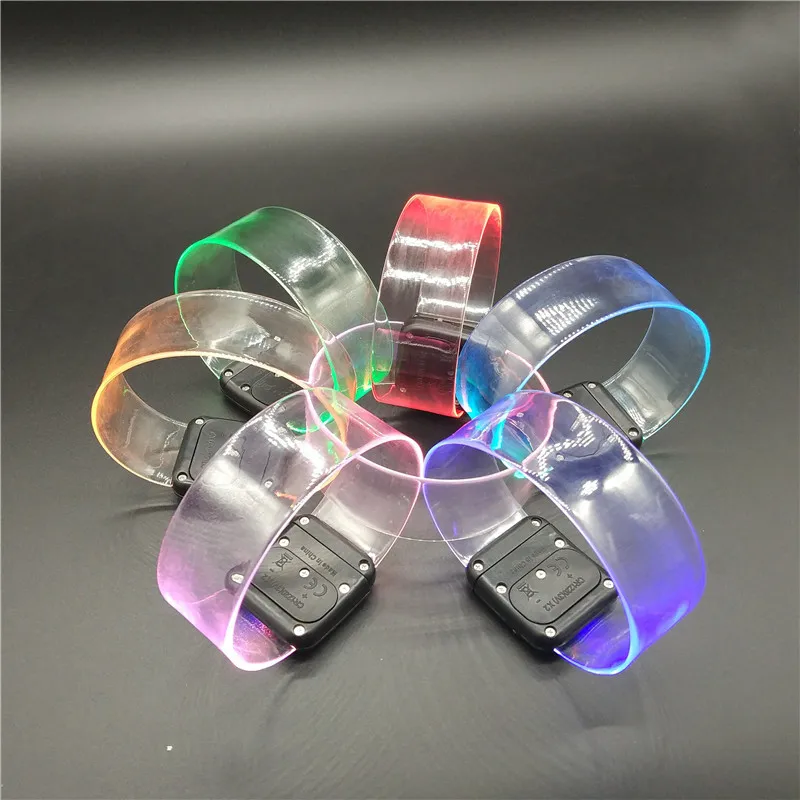 BOSI Manufacturer Novelty Transparent TPU Custom Laser Logo Neon Glow Flashing Light Up Led Magnetic Bracelet Wristband