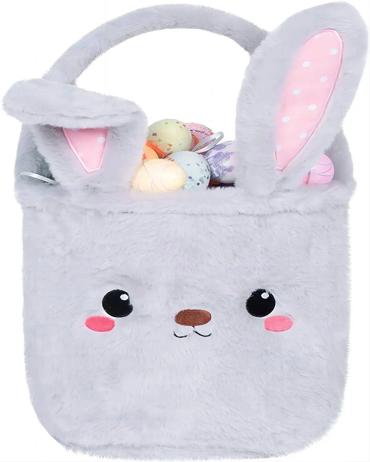 Personalized Cute Plush Empty Bucket with Foldable Ears and Handle Bunny Easter Basket for Kids Gift Grey
