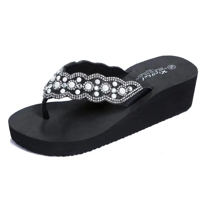 Slippers For Women Summer Pearl Sandals Outdoor Fashionable EVA Wedge Heel Beach Flip Flops