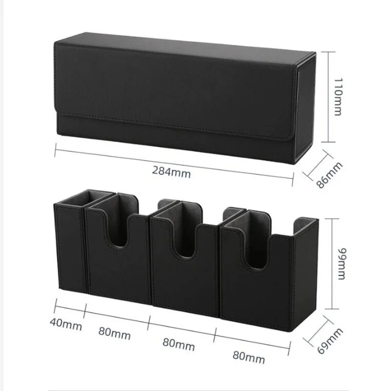 Wholesale Luxury Custom Magnetic Black Pu Leather Card Game Deck 4 Box Playing Card Storage Holder for MTG Trading Cards Games