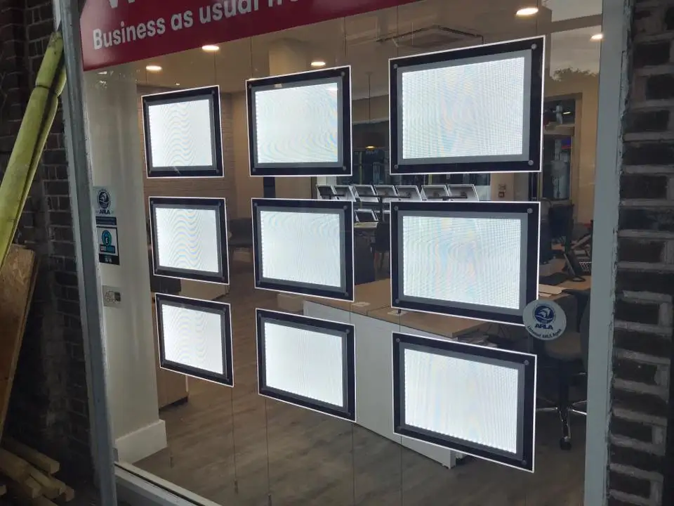 Slim Window Lightbox Double Side LED Light Panel Illuminated Magnetic Cover With Hanging Cables for Window Display