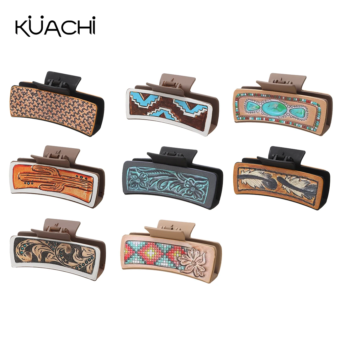 KUACHI, оптовая продажа, сублимационный коготь для волос с принтом, модный ретро-классический коготь для волос на заказ с кожей