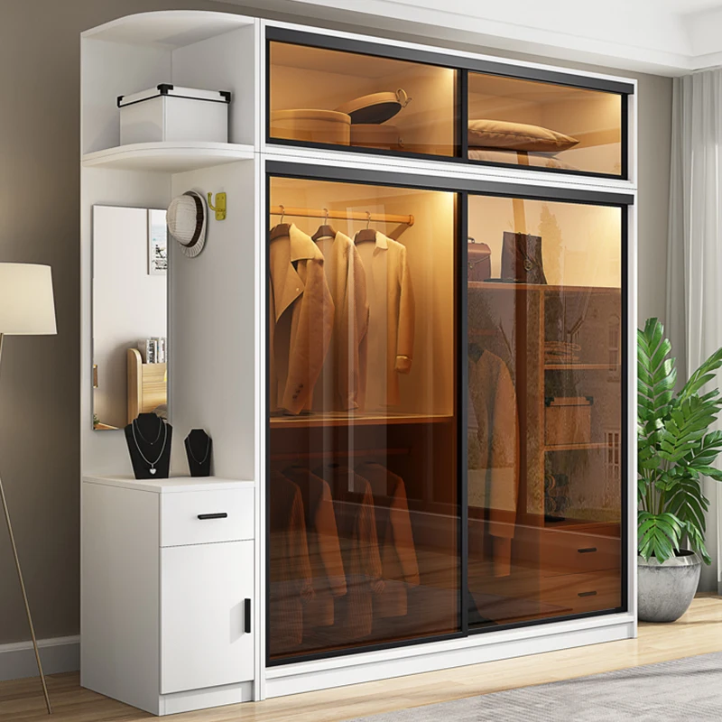 Factory Supply Aluminum Profiles Glass Silding Walk In Closet Glass 2 Door Wardrobe