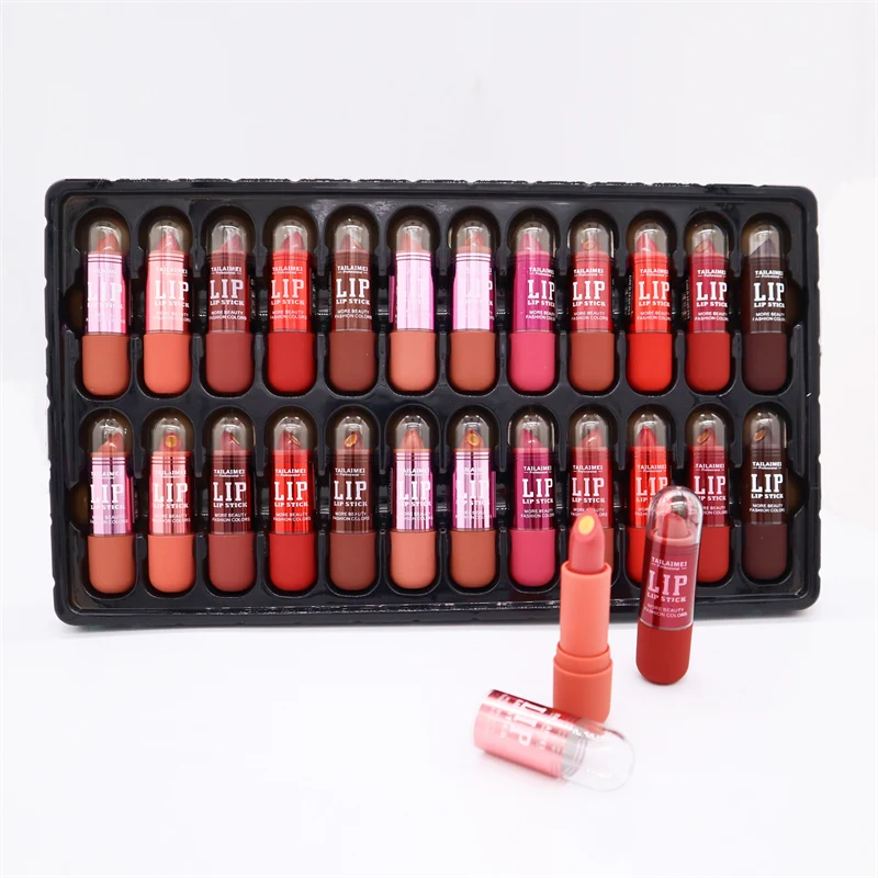 L106 Fashion 12 Colors Moisturizing Lip Colour Balm Private Label Lip Stick Gold Sequins Shimmer Custom Lipstick Matte