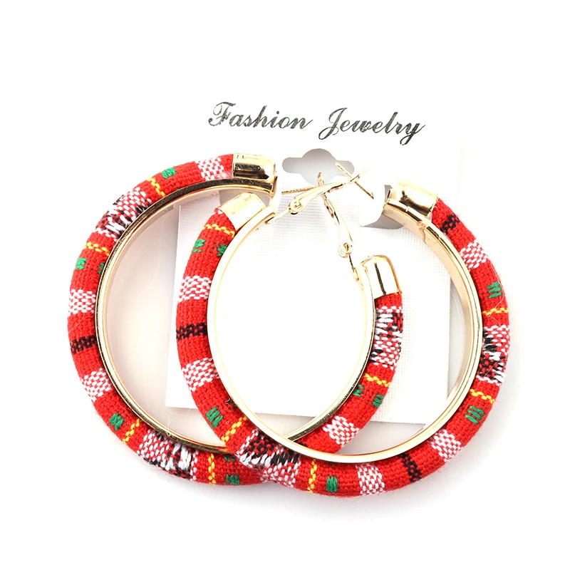 New arrival Women Tribal African Fabric Hoop Earrings