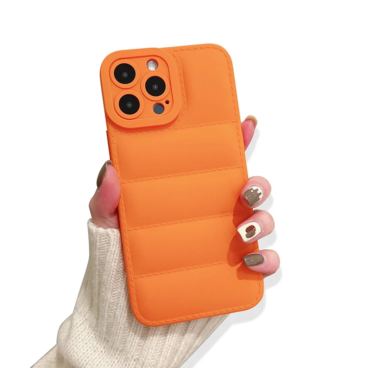 Shockproof 3D PU Back Case For iPhone Leather Soft Handy Puffer Cotton Jacket Mobile Phone Covers for iPhone 14