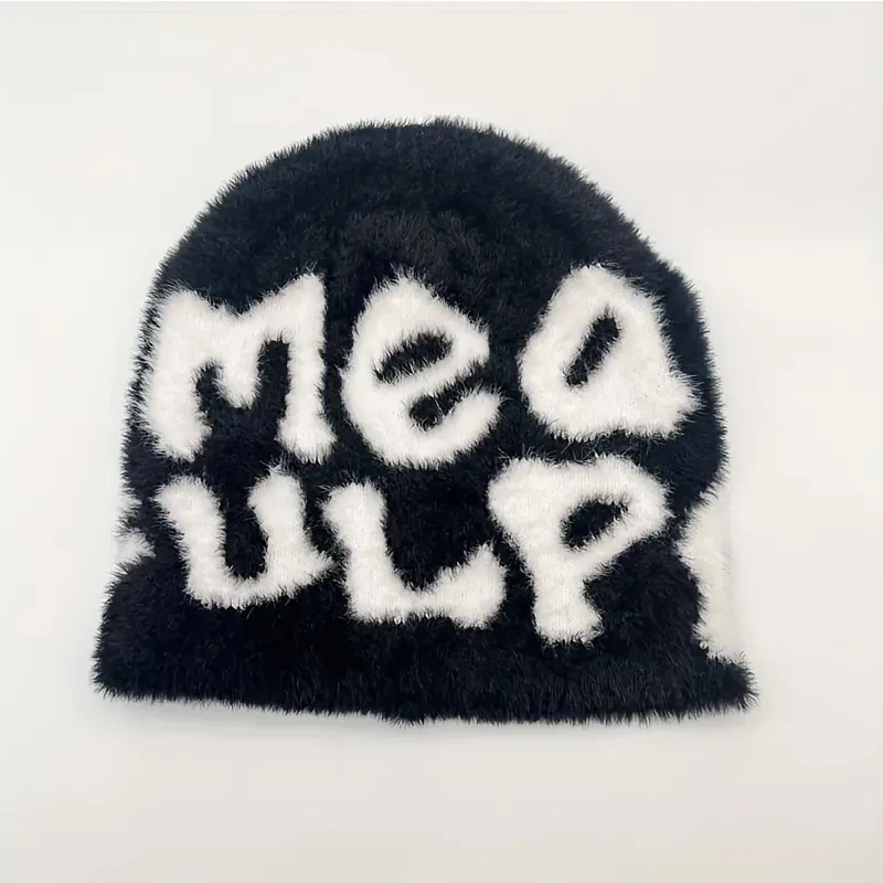 Promotion winter hats jacquard y2k beanie hat Acrylic Premium Cashmere Wool Mea Culpa Jacquard Mohair Beanie